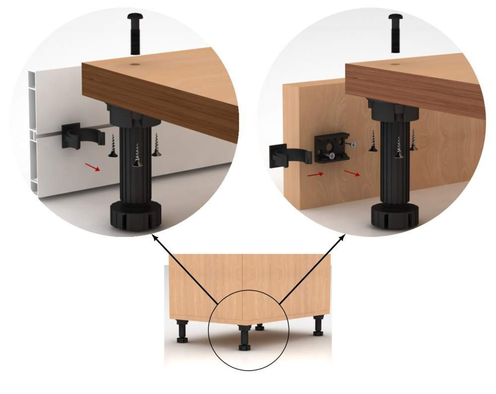 Комплект к ножке кух. 100-130мм, черный  (клипса) 125-069