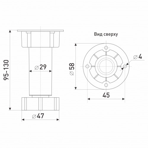 Опора кухонная 100 мм неразборная под саморезы  регулируемая 95-130 мм пластик черная (150) 125-319