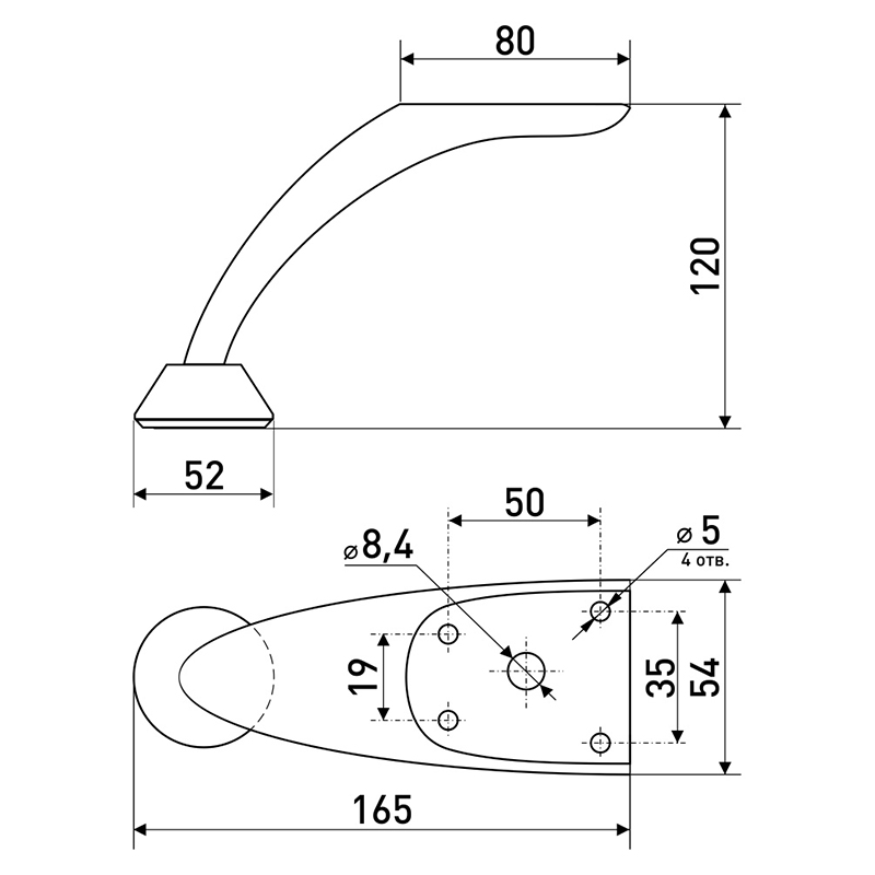 Опора меб.120 мм гнутая 1,2мм. хром (1/100) 125-262