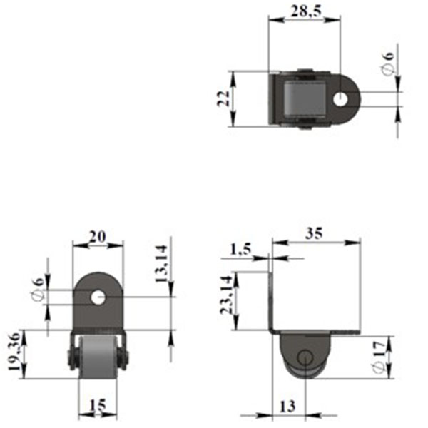 Опора роликовая №171 угловая резиновое колесо