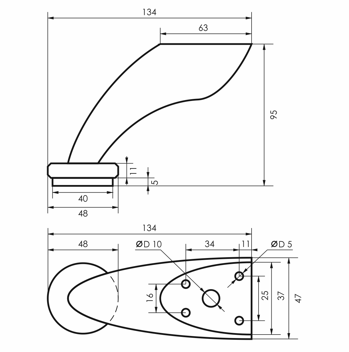 Опора меб.Н 90  1110 хром,т 1,0 мм