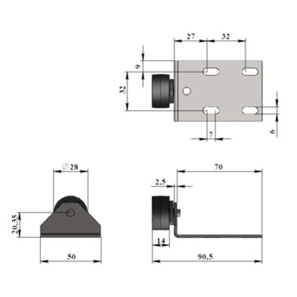 Опора роликовая №281 угловая пластиковое колесо