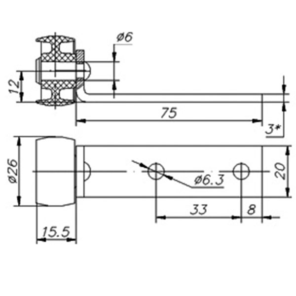 Ролик направляющий угловой D26 с полкой 12мм (оксид)