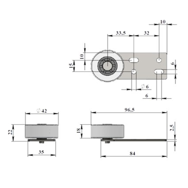 Опора роликовая №424 резиновое колесо