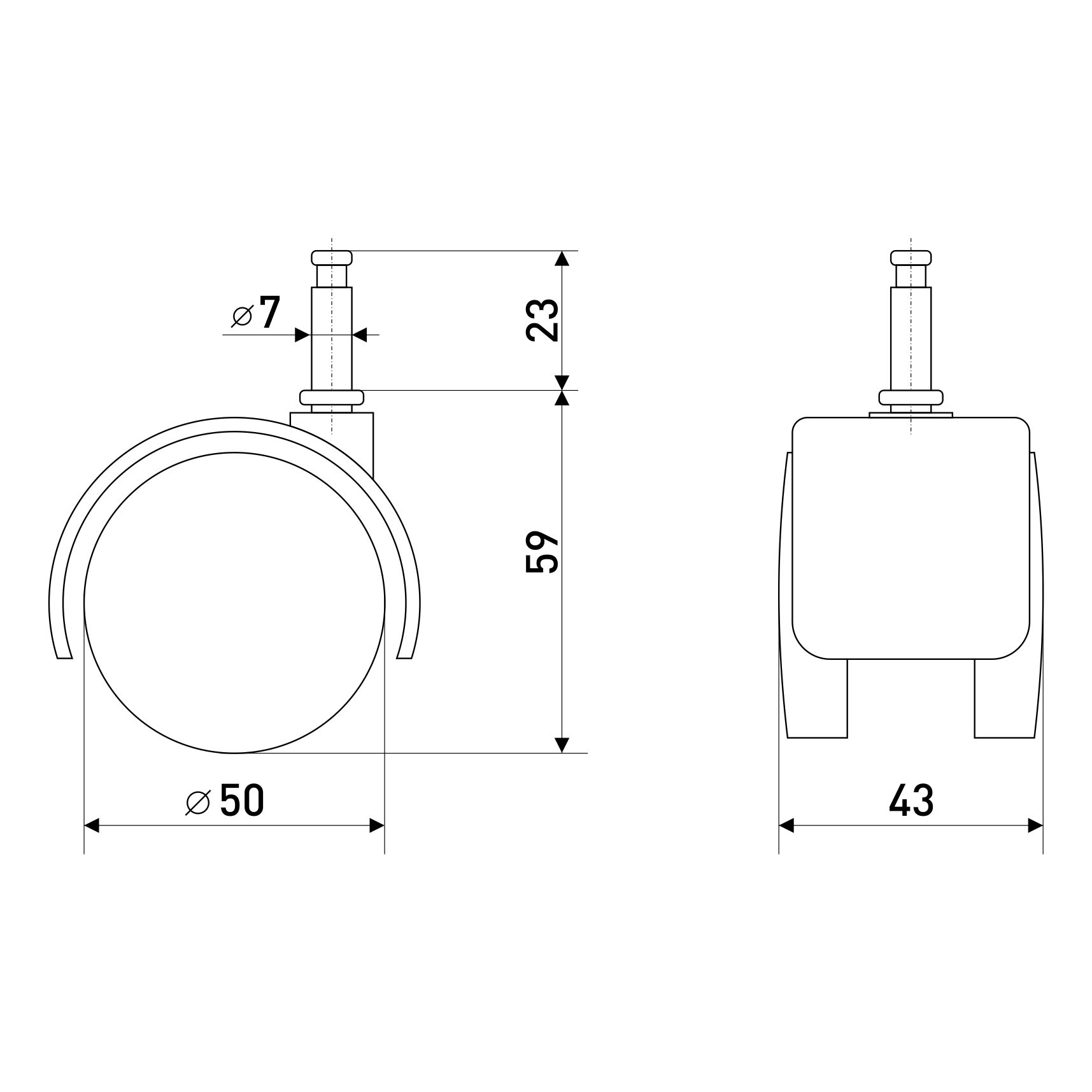 Опора колесная со штырем 50mm (штырь d 0,7мм) ( 4/200) 125-016