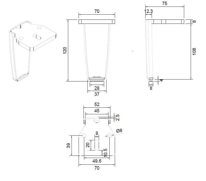 Опора для мебели MetalLine 710 H-120мм