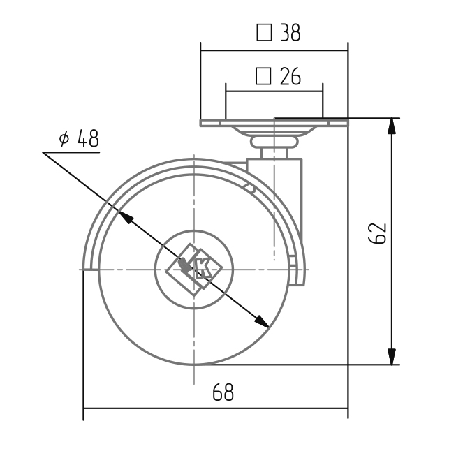 Опора колесная резиновый ход  50 К мм (4/100) 125-350