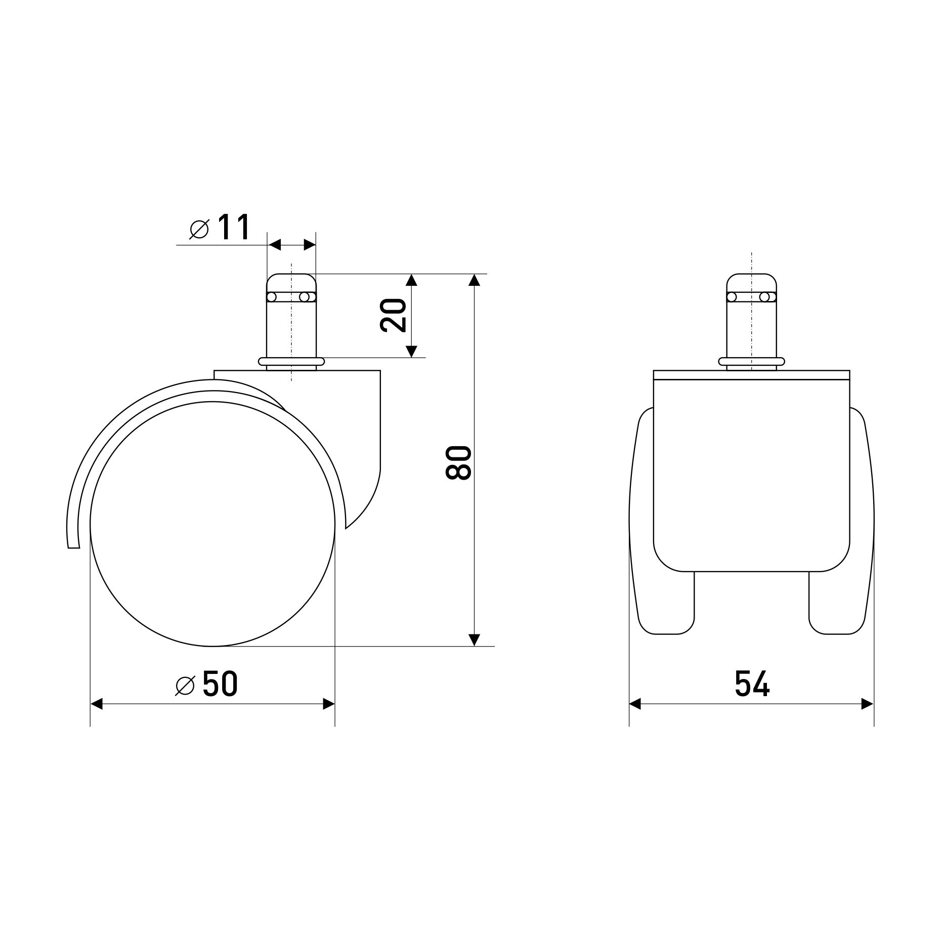 Опора колесная для офис.кресел D-50мм (4/200) 125-193