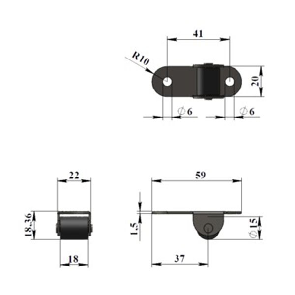 Опора роликовая №152 прямая пластиковое колесо
