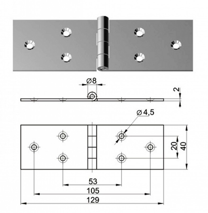 Петля карточная №8 (цинк) (40х129) Окулово