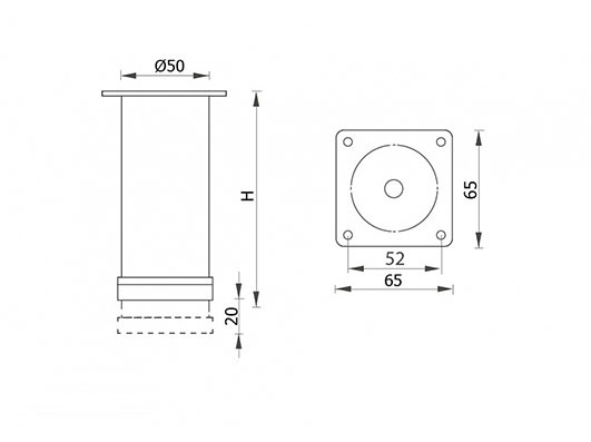 Опора мебельная, площ 63*63,хром