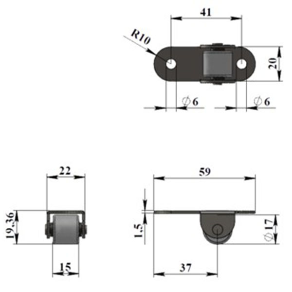 Опора роликовая №172  прямая резиновое колесо