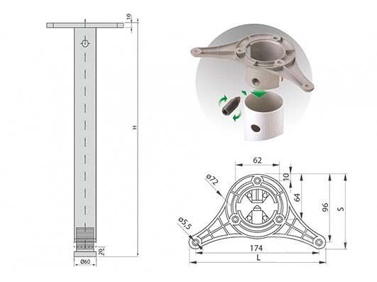 Нога барная 820*60 (усы) хром