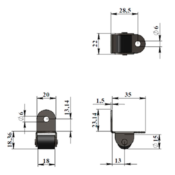 Опора роликовая №151 угловая пластиковое колесо