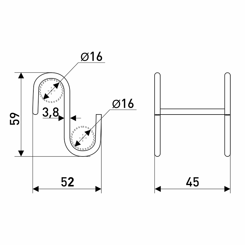 Крючок S-образный двойной для рейлинга d-16 мм SOLLER Z-7 171-173