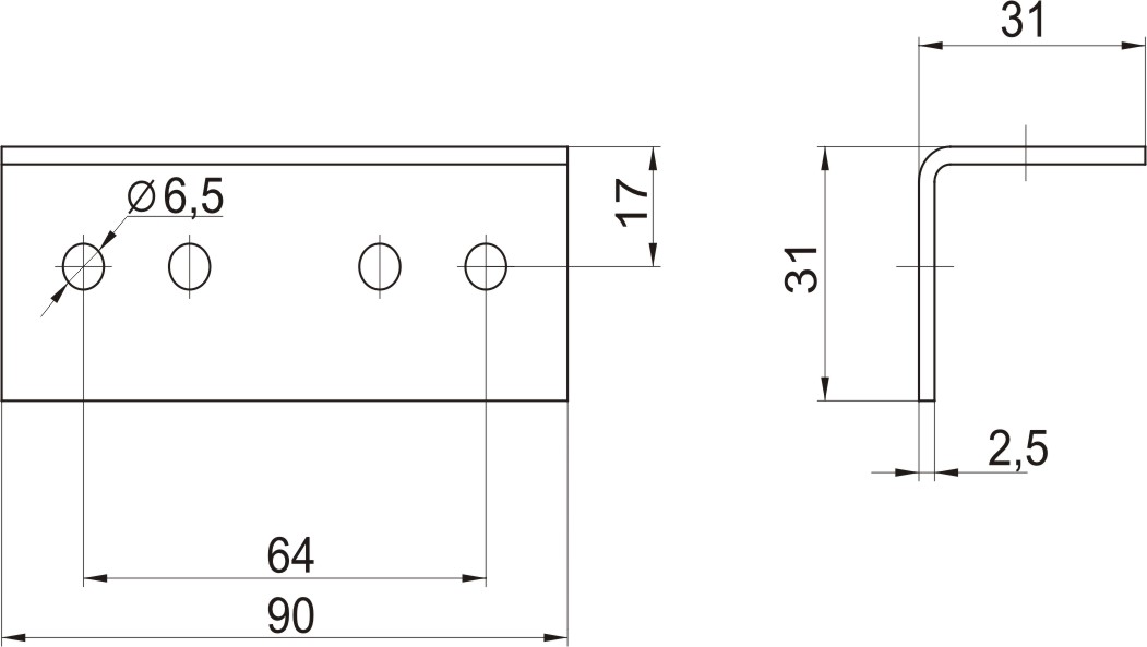 Уголок  №420 (цинк) (90х36х36) (четыре отверстия)