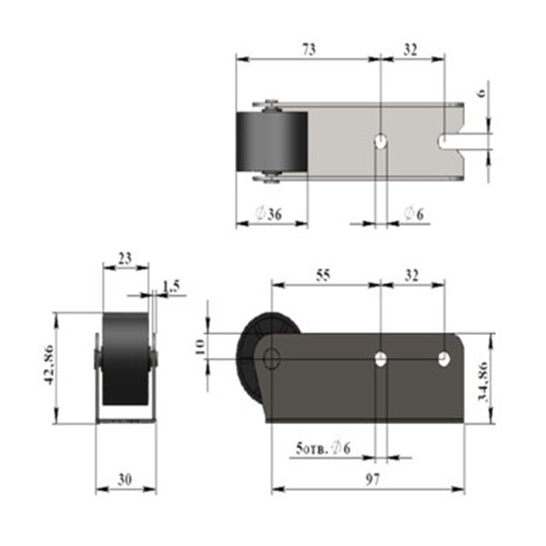 Опора роликовая №361 пластиковое колесо