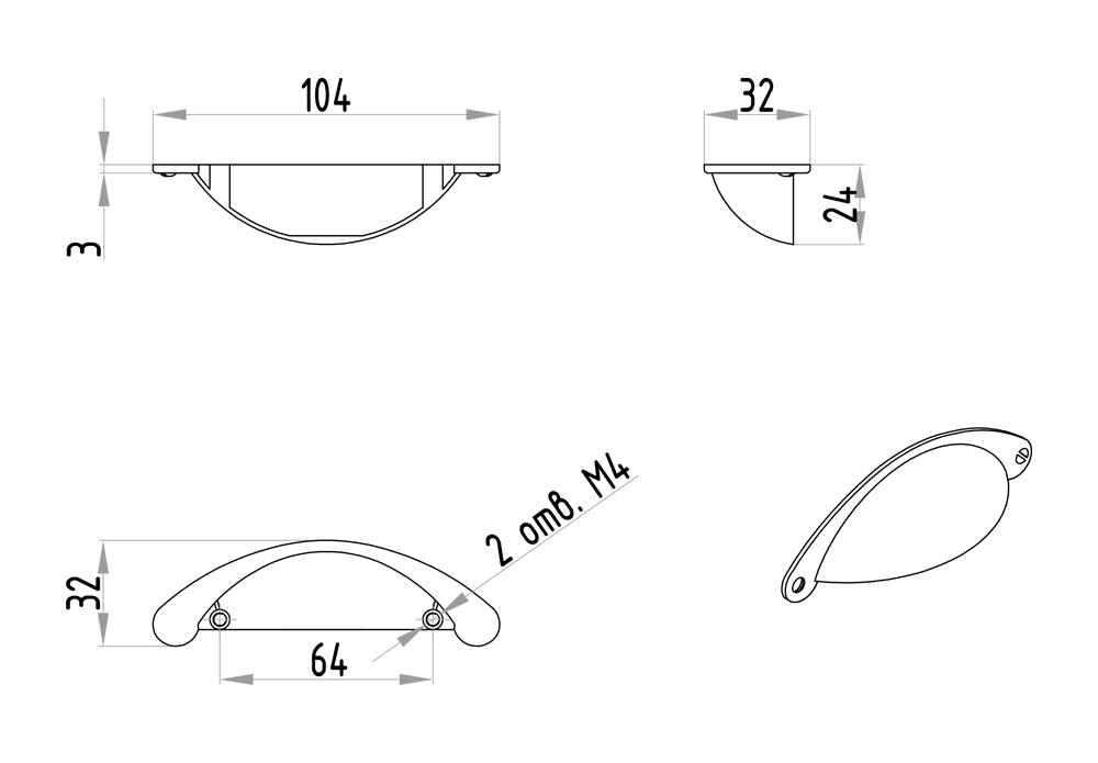 Ручка-ракушка 203 м.ц.64 мм