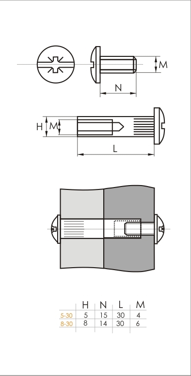 Стяжка межсекционная 5*30  (резьбаМ4)  100/500 117-058