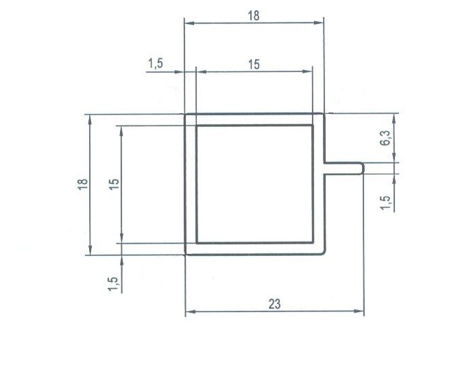 Профиль под Стекло 18*18*3000 толщина1,5мм